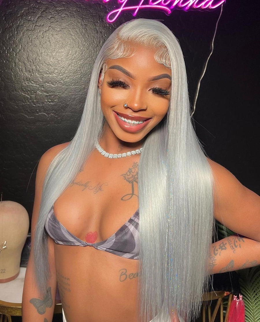 Shop Look Light Grey Human Hair Lace Front Wig