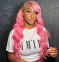 Shop Look Trendy Pink Color Human Hair Lace Front Wig