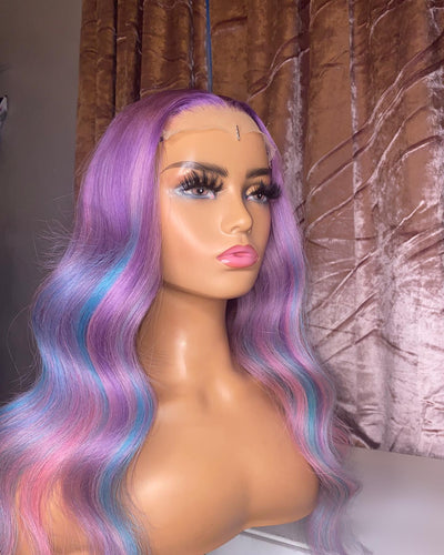 Purple Highlight Hair Lace Front Wig