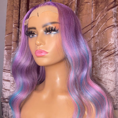 Purple Highlight Hair Lace Front Wig