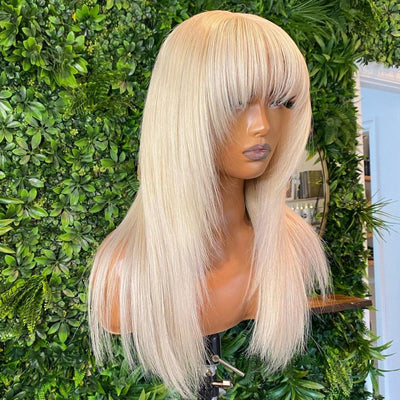 NHA White Blonde Straight Wig with Bang