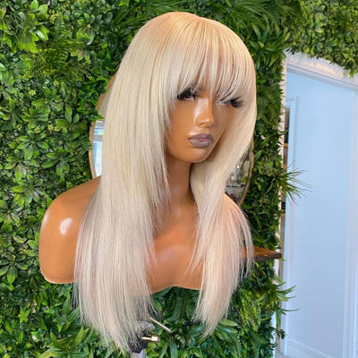 NHA White Blonde Straight Wig with Bang