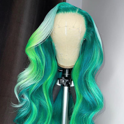 Green Ombre Highlight Hair Lace Front Wig