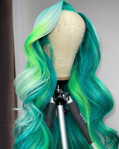 Green Ombre Highlight Hair Lace Front Wig