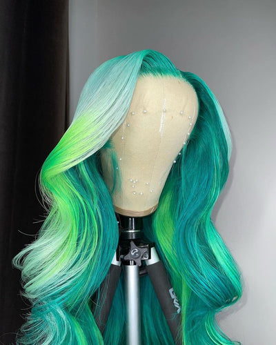 Green Ombre Highlight Hair Lace Front Wig