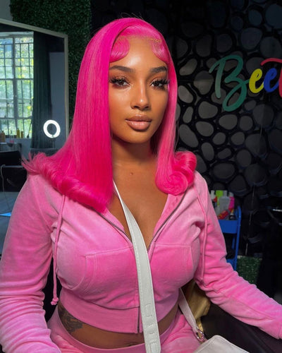 Shop Look Hot Pink Bob Human Hair Lace Front Wig