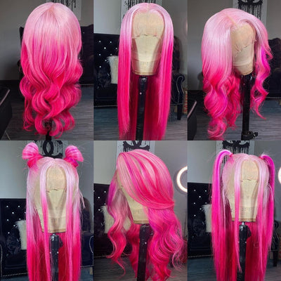 NHA Straight Light Pink and Dark Pink Ombre Lace Wig