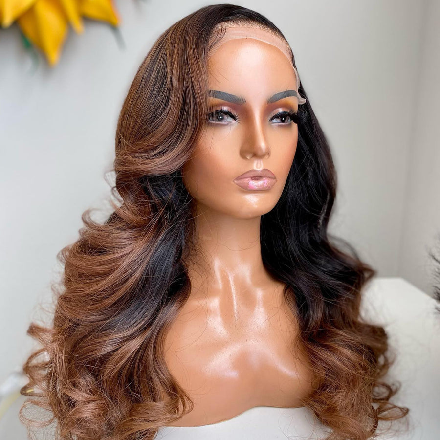 Brown Ombre 24 Inch Black Natural Wave Full Lace Wig