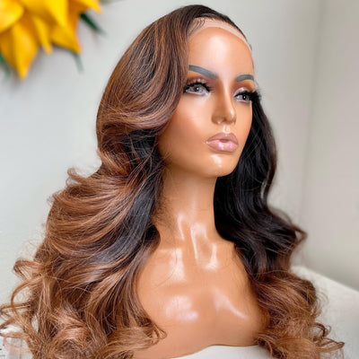 Brown Ombre 24 Inch Black Natural Wave Full Lace Wig